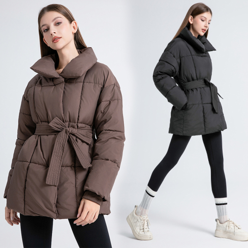 Real shot of high-end waist belted cotton coat for women 2024 new winter style Korean style warm cotton coat for small people