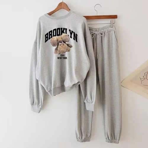 New Autumn Women's Fashion High-End Korean Style Thin Fleece Sporty Casual Hoodie Wide Leg Pants Two-Piece Set
