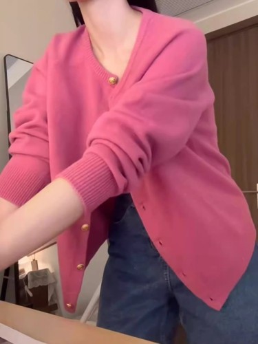 Cashmere Pink Knit Sweater for Women, Autumn/Winter Soft and Gentle Atmosphere Soft and Fluffy Cardigan, Beautiful Top