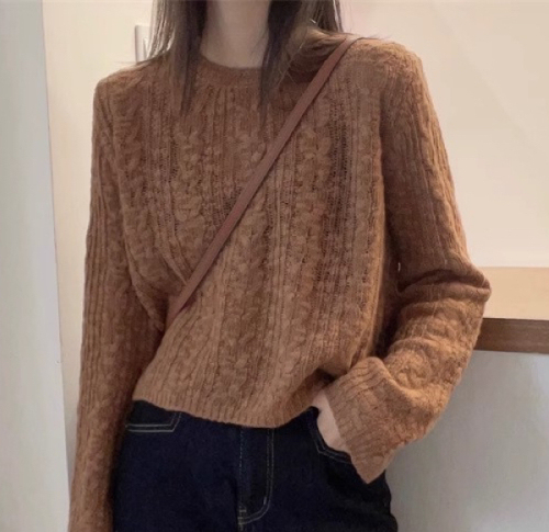 Yunduosha all-wool sweater for women 2024 spring fashion lazy style loose small short soft waxy sweater