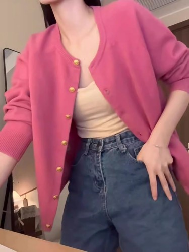 Cashmere Pink Knit Sweater for Women, Autumn/Winter Soft and Gentle Atmosphere Soft and Fluffy Cardigan, Beautiful Top