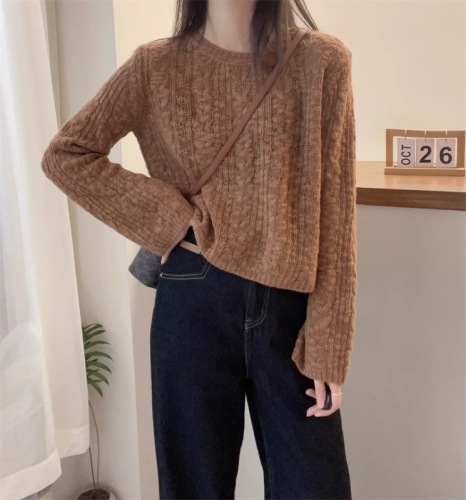 Yunduosha all-wool sweater for women 2024 spring fashion lazy style loose small short soft waxy sweater