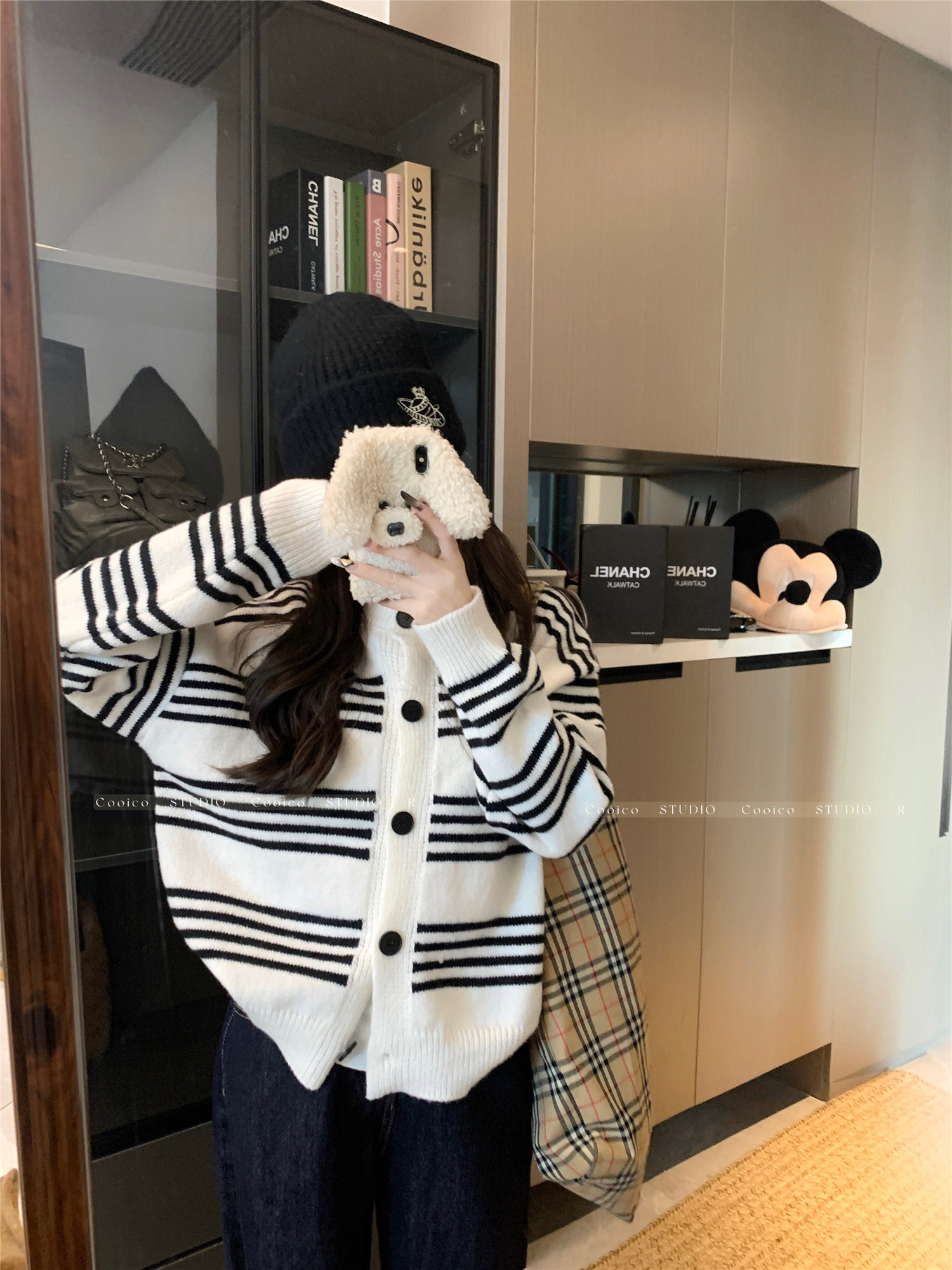 Actual shot ~ Korean style striped sweater jacket, lazy knitted sweater, versatile loose cardigan