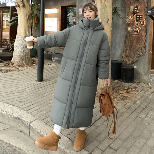 Actual shot of large quilt down jacket for women, new thickened down cotton coat, extra long knee-length loose Korean style jacket