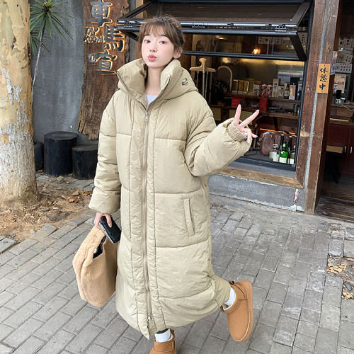 Actual shot of large quilt down jacket for women, new thickened down cotton coat, extra long knee-length loose Korean style jacket