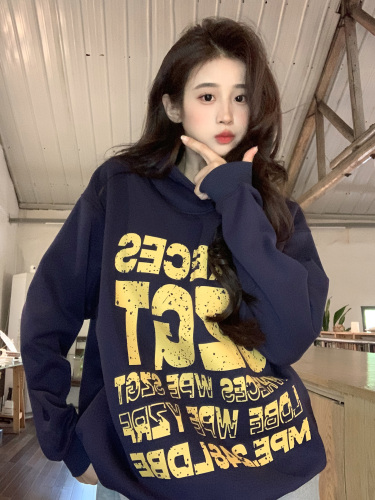 Actual shot of sweatshirts for men and women, couple wear, spring and autumn thin section 2024 design, trendy loose printed hooded Korean style tops