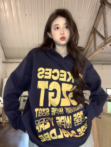 Actual shot of sweatshirts for men and women, couple wear, spring and autumn thin section 2024 design, trendy loose printed hooded Korean style tops