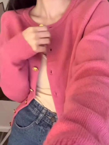 Cashmere Pink Knit Sweater for Women, Autumn/Winter Soft and Gentle Atmosphere Soft and Fluffy Cardigan, Beautiful Top