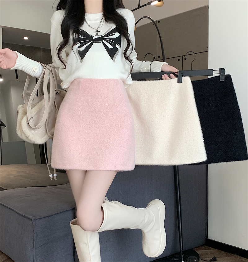 實拍~加厚半身裙女小個子韓版高腰A字包臀毛絨短裙高級感半裙