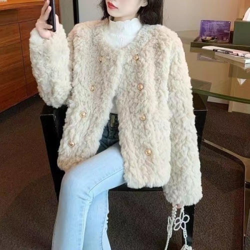 2024 Women's Autumn and Winter Loose Furry Jacket Slim-fitting Korean Style Fashionable One-piece Lamb Wool Long Sleeve Versatile