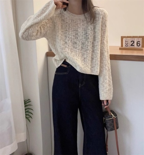 Yunduosha all-wool sweater for women 2024 spring fashion lazy style loose small short soft waxy sweater