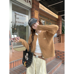 Photo shoot Korean style round neck elegant small perfume style open sweater woman's cashmere cable knit sweater coat