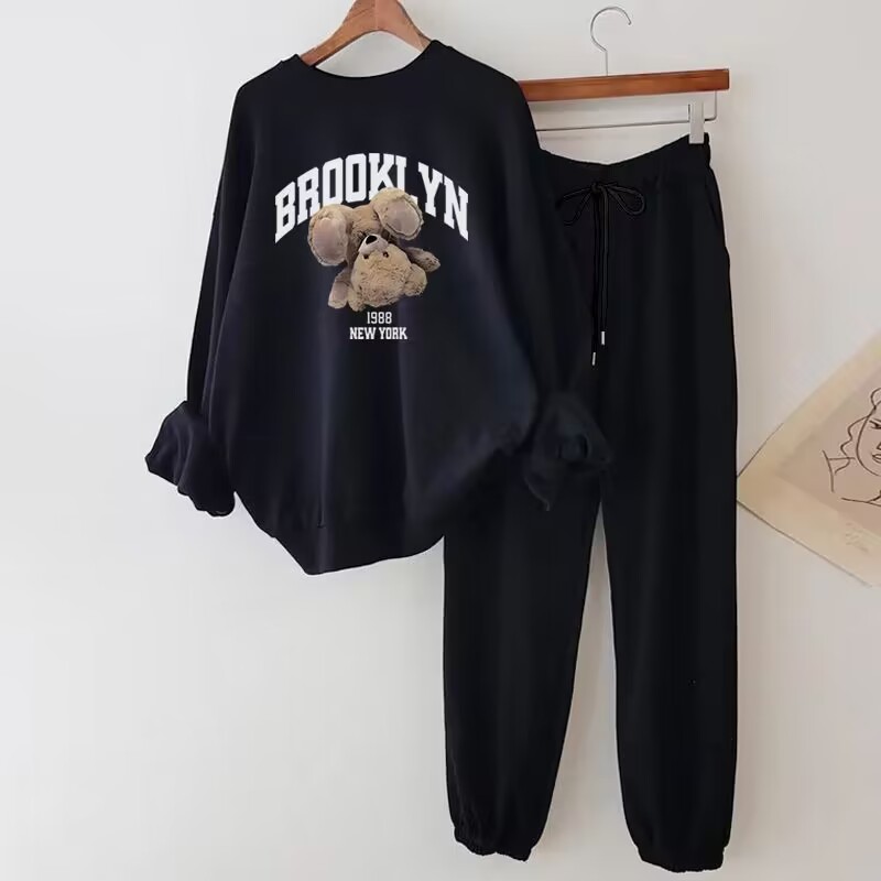 New Autumn Women's Fashion High-End Korean Style Thin Fleece Sporty Casual Hoodie Wide Leg Pants Two-Piece Set