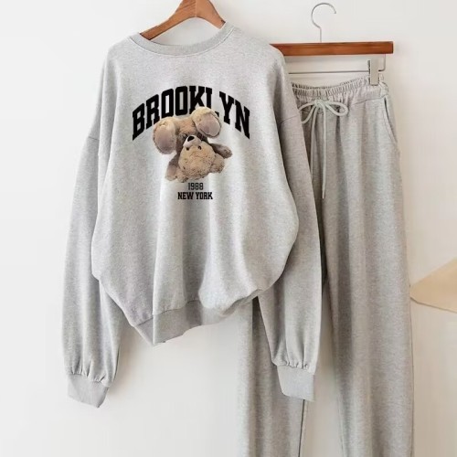 New Autumn Women's Fashion High-End Korean Style Thin Fleece Sporty Casual Hoodie Wide Leg Pants Two-Piece Set
