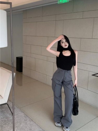 Real shot!  American Retro Straight Casual Small Spring and Autumn Sweet and Cool Slim High Waist Overalls for Women Trendy