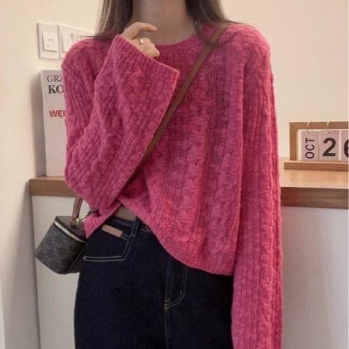 Yunduosha all-wool sweater for women 2024 spring fashion lazy style loose small short soft waxy sweater
