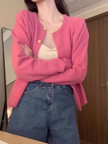 Cashmere Pink Knit Sweater for Women, Autumn/Winter Soft and Gentle Atmosphere Soft and Fluffy Cardigan, Beautiful Top