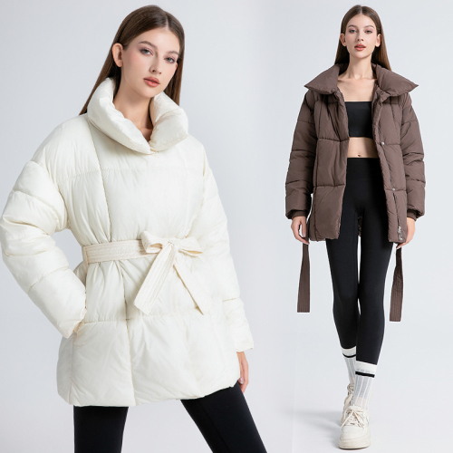 Real shot of high-end waist belted cotton coat for women 2024 new winter style Korean style warm cotton coat for small people