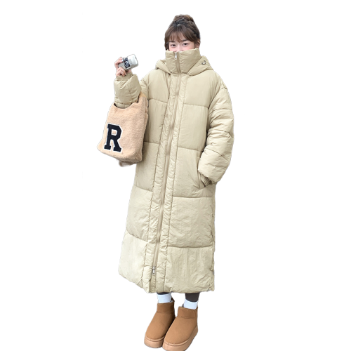 Actual shot of large quilt down jacket for women, new thickened down cotton coat, extra long knee-length loose Korean style jacket