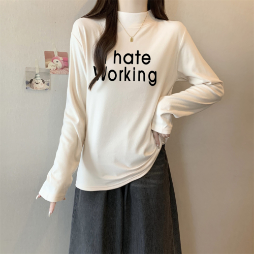 Real shot 270g 1*1 threaded German velvet back bag half turtleneck bottoming shirt long sleeve T-shirt slim fit