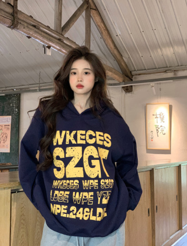 Actual shot of sweatshirts for men and women, couple wear, spring and autumn thin section 2024 design, trendy loose printed hooded Korean style tops