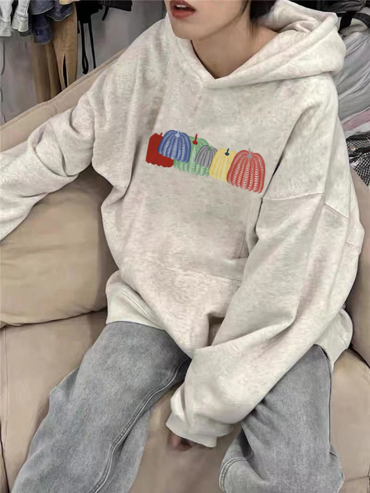 Cotton Heavyweight Thin / Fleece Lined Silver Fox Fleece Loose Korean Style Printed Sweatshirt for Women - Autumn/Winter New Arrival