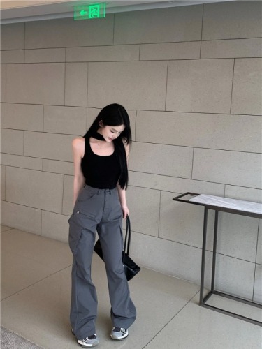 Real shot!  American Retro Straight Casual Small Spring and Autumn Sweet and Cool Slim High Waist Overalls for Women Trendy