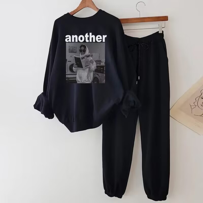 Salt sweatshirt and sweatpants suit for women, autumn thin section, fat mm student casual sports two-piece set, Korean version plus velvet