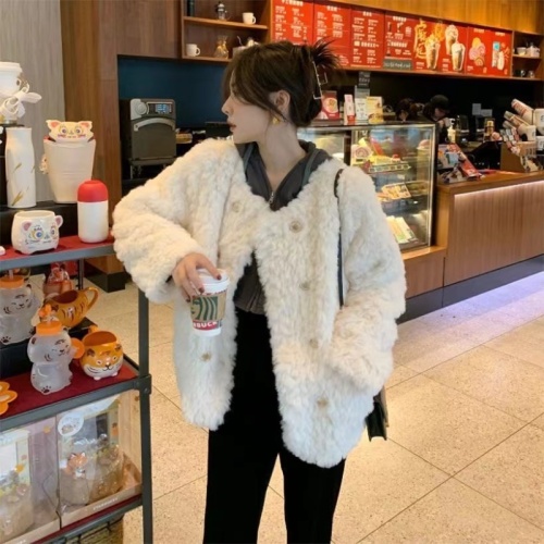 2024 Women's Autumn and Winter Loose Furry Jacket Slim-fitting Korean Style Fashionable One-piece Lamb Wool Long Sleeve Versatile