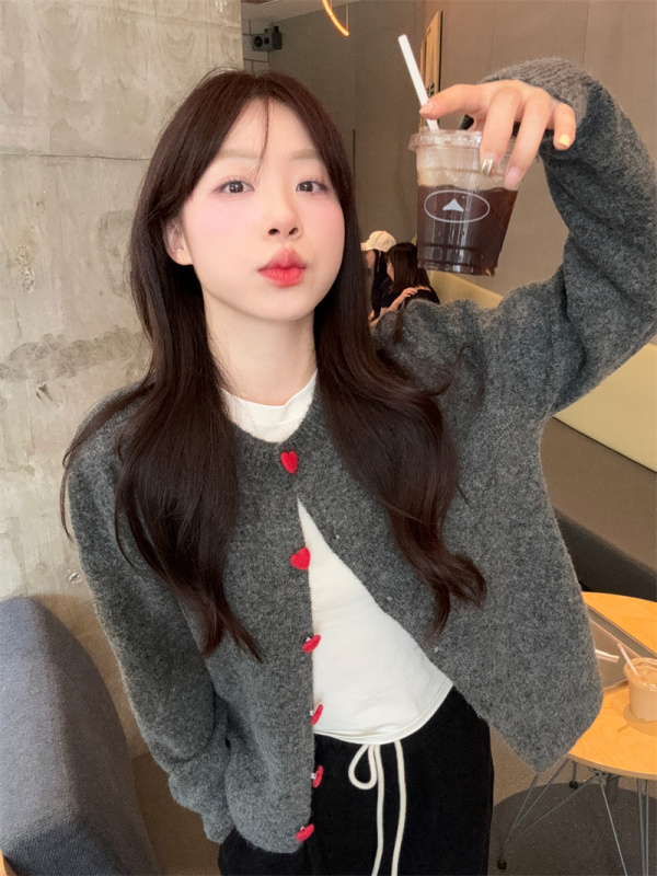 Lazy style niche design love button sweater cardigan jacket