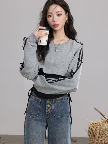 American bow short pullover sweatshirt two-piece loose long-sleeved top versatile