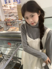 Lace hollow suspender skirt layered with high collar knitted bottoming shirt top