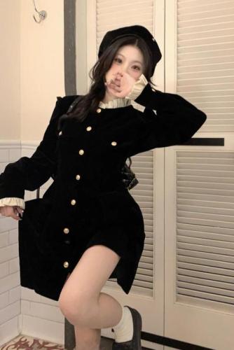 Photographed Autumn Chanel-style retro gentle design slim velvet women's dress