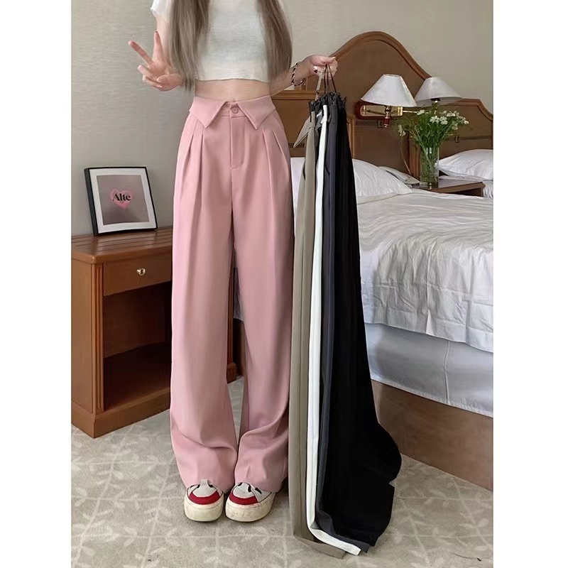 Design sense niche suit casual wide leg trousers women's summer small high waist slim loose straight pants