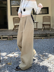 Lazy casual pants for women in autumn high-waisted retro solid color loose wide-leg pants drapey floor-length pants