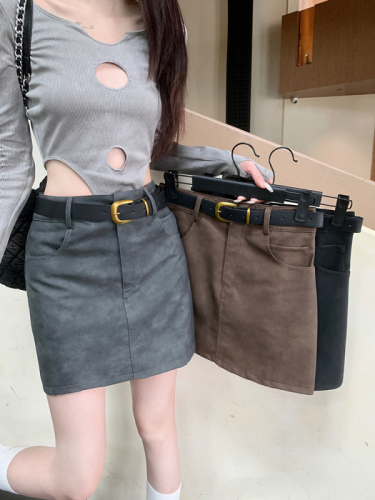 Anti-exposure, slim A-line pu leather skirt, women's new high waist bag hip skirt short skirt for women