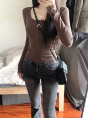 Four-button solid color slim fit bottoming shirt