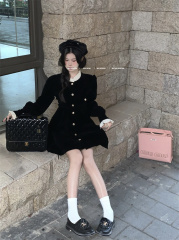 Photographed Autumn Chanel-style retro gentle design slim velvet women's dress