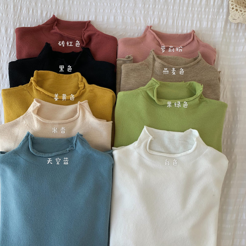 Autumn and winter core-spun yarn personalized curling knitwear half turtleneck pullover bottoming sweater for women