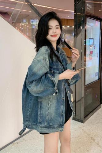 Fat M worn French retro Hong Kong style chic all-match small fragrance blue denim jacket for women