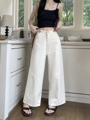 Summer new off-white design high-waisted slimming versatile nine-point wide-leg pants and jeans for women