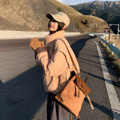 Real shot of down-padded jacket for women, short style, color matching, 2024 winter new style, loose and thickened, short bread coat, cotton-padded jacket for small people