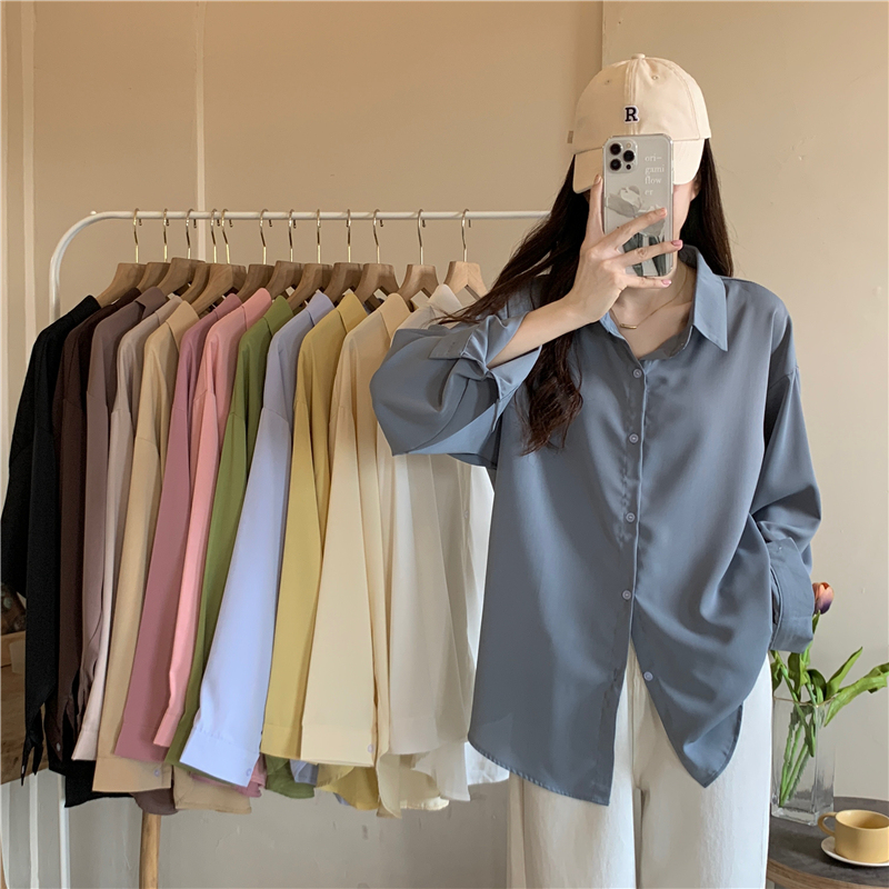 Multi-color optional autumn Korean chic all-match loose and lazy outer wear long-sleeved shirt sun protection shirt