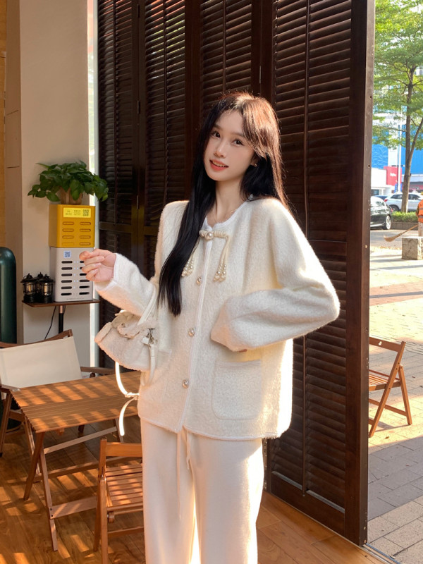 New Chinese style Chinese style buttoned sweater cardigan for women sweet soft waxy imitation mink velvet knitted jacket top