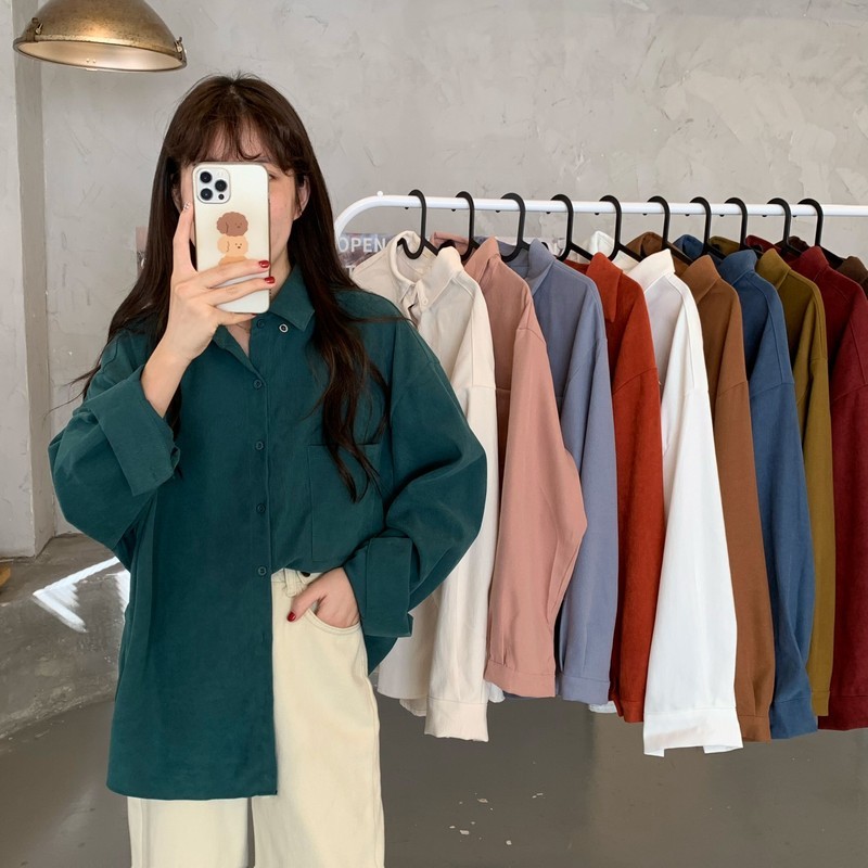 Autumn and winter new retro brushed corduroy lazy, loose, versatile and temperamental jacket shirt