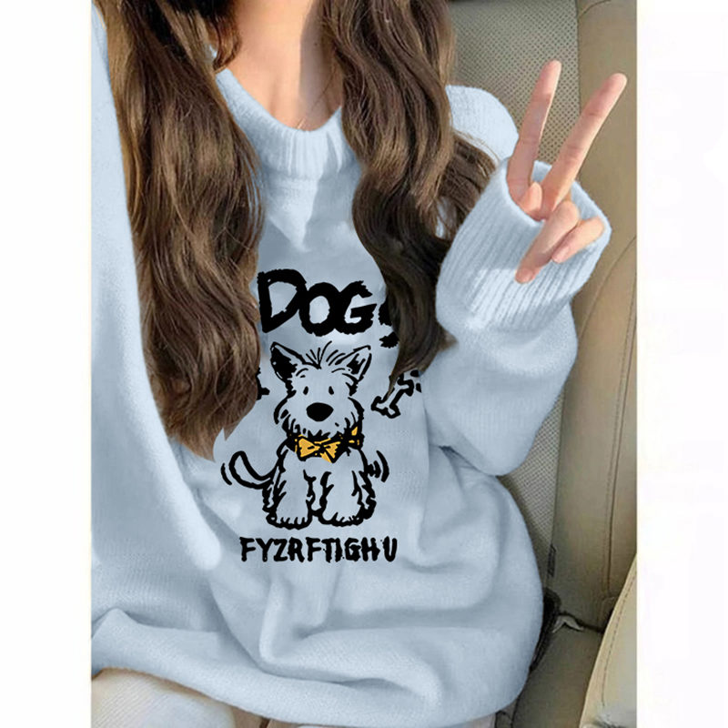 High-end style gentle wind milk fufu soft and fluffy large size loose autumn and winter inner wear outerwear printed knit sweater women 