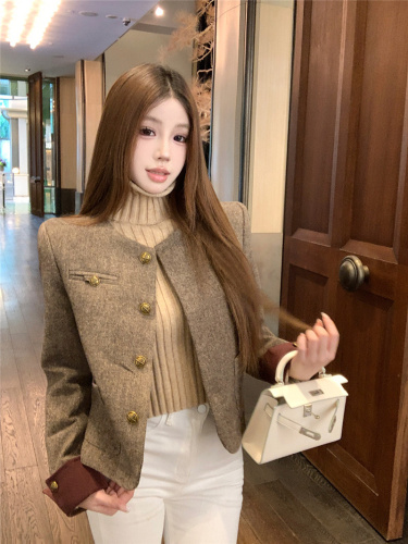 Actual shot ~ 2024 autumn new style French lady temperament small fragrance style high-end contrasting color short jacket for women