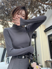 Actual shot ~ German velvet thickened warm half turtleneck versatile long-sleeved T-shirt inner top