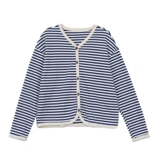 Jacket women's casual original artistic striped round neck fashion simple slimming women's top cardigan