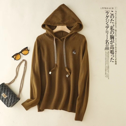 2024 autumn and winter new style jacquard hooded drawstring diamond-encrusted loose long-sleeved good-looking foreign style sweater sweater top for women